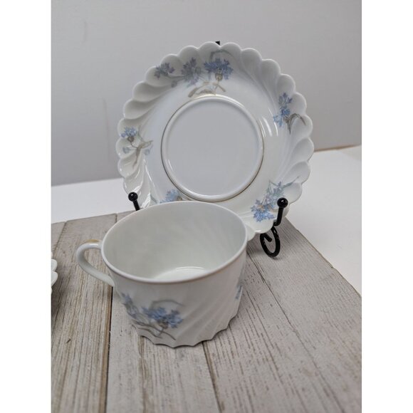 Haviland Limoges Bergere Set 2 Tea Cup and Saucer Vintage Blue Flowers France - Picture 3 of 13